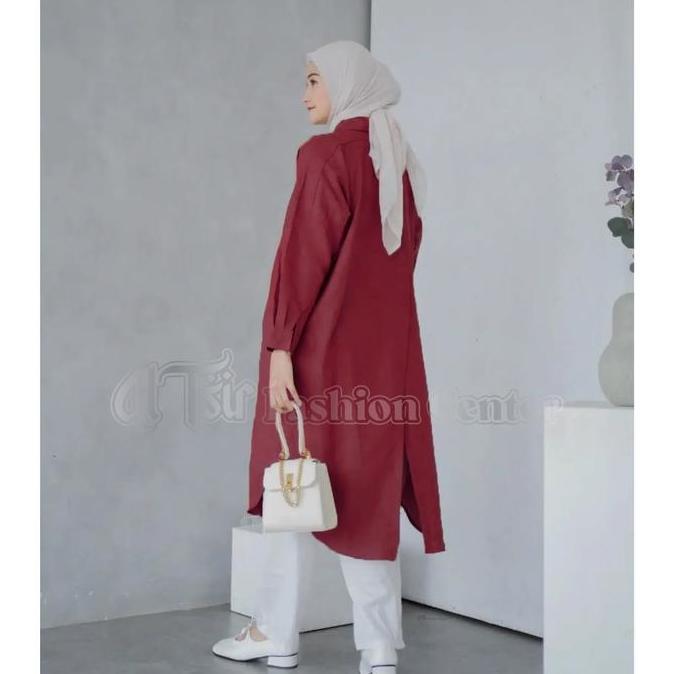 Grosir Kemeja Wanita Panjang Dwyne Tunik Linen Atasan Polos Remaja