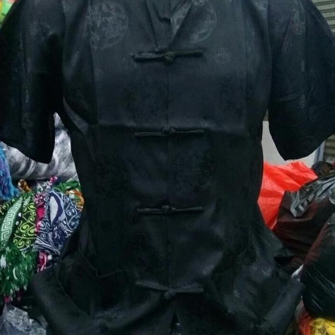 PROMO... Cheongsam Atasan Lengan Pendek Pria Khusus Hitam BS