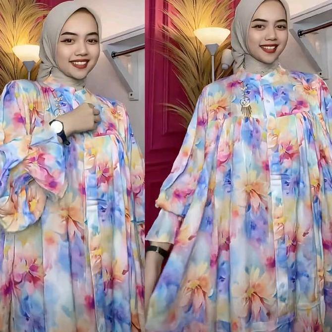 gamis wanita muslim rayon syifa Dress lengan balon HM