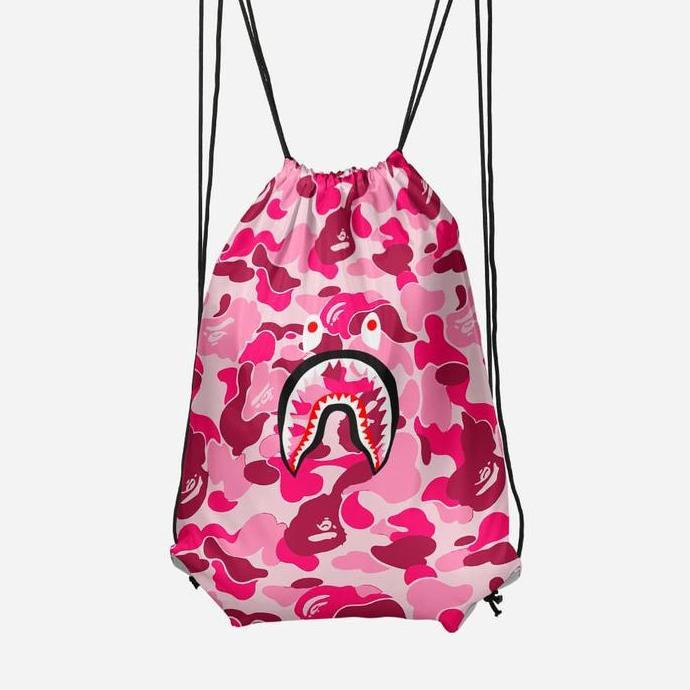 Tas Serut / String Bag A BATHING APE BAPE CAMO SHARK PINK MUDA