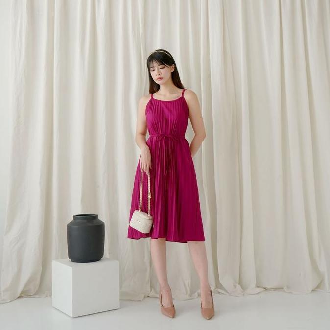 Mbgx- Dress Plisket Midi / Dress Plisket Wanita / Pleated Dress Casual Panjang
