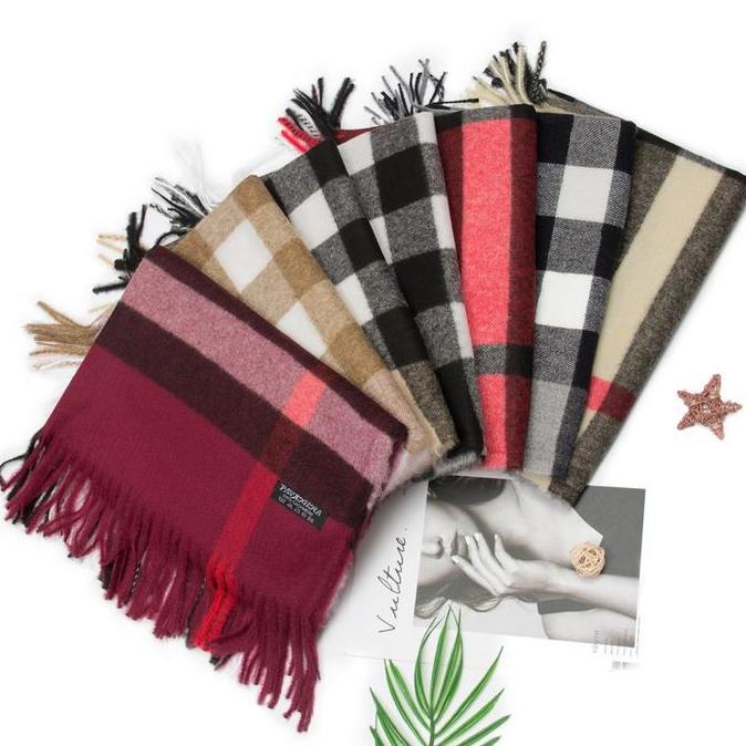 Syal Rumbai Kotak-kotak Besar Baru /Musim Gugur dan Musim Dingin/Syal Hangat Model Korea Rajut Origi