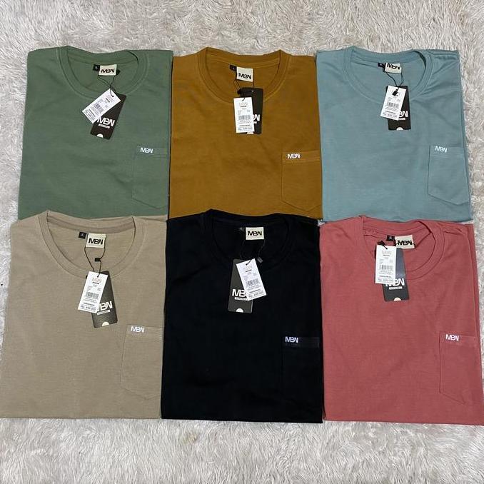 Paket 4 Pcs Kaos Polos Pocket Saku Pria Wanita MBN L XL XXL | Kaos Distro Cowok Polos Saku Kantong M
