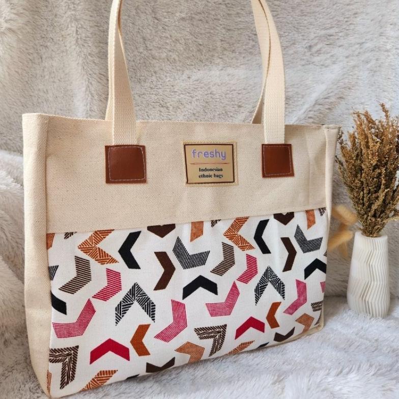 New Freshy - Tote Bag Kanvas Wanita Resleting / Tas Tote Bag Jumbo Ghani