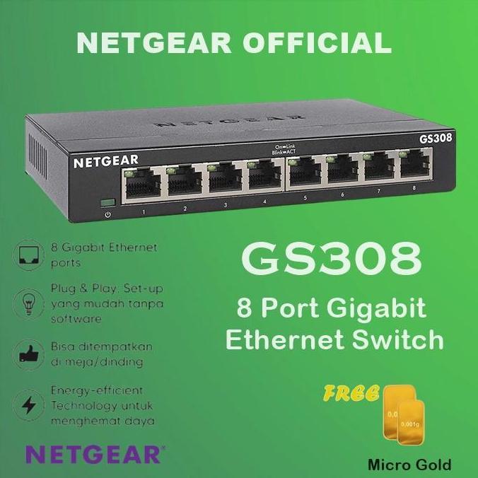 NEW Netgear Gs308 : 8-Port Gigabit Ethernet Switch