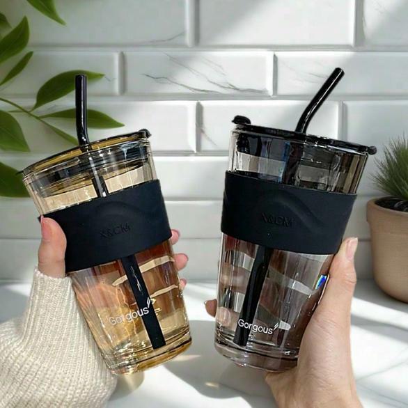 Aurora Glass Cup Straw Portable Water Cup Ins Juice Milk