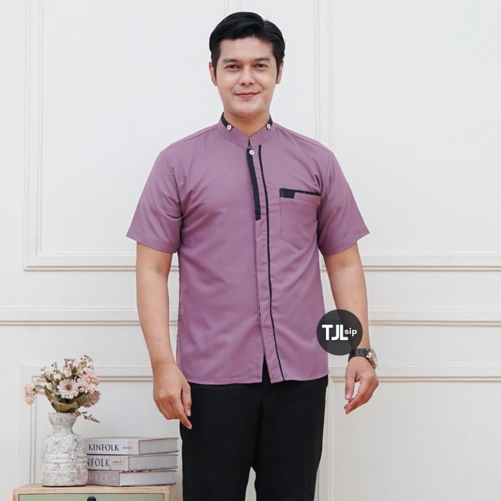 BIG PROMO Baju Koko Couple Ayah Dan anak Laki Laki Lengan Pendek Terbaru Kain Toyobo burgundy lilac 
