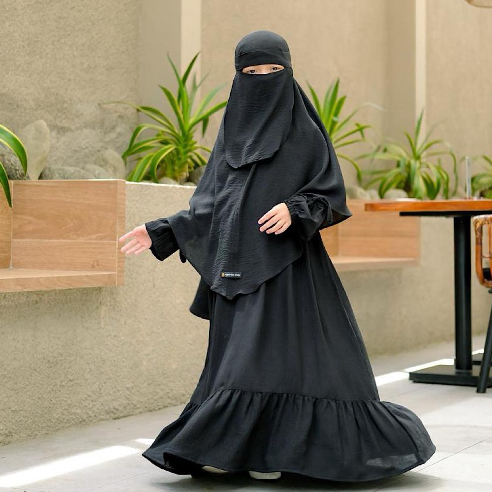 HEMAT Syakila Kids,Medina Set Gamis Anak Syari Khimai Bergo Free Cadar Bandana Untuk Anak Usia 2 Sam