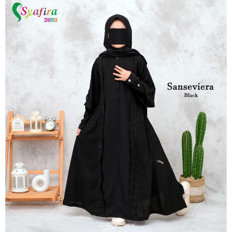 FAST DELIVERY Set Abaya Gamis Hitam/Warna Jilbab Cadar Anak Perempuan Syar'i Sanseviera emboss by Sy