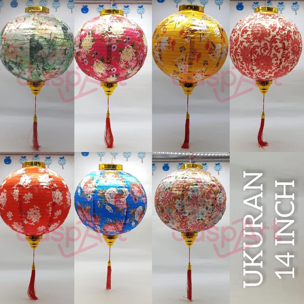 LAMPION IMLEK Lampion bulat motif bunga bahan satin premium dekorasi imlek sangjit