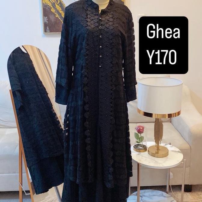 Gamis brokat ghea y170 full black spesial rompi lepas  Muslim  Hitam Mewah Cantik Dress Wanita Baju 