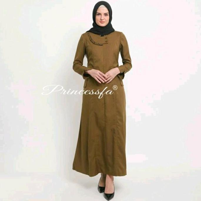 Gamis Coklat Tua Wanita/ Gamis Kerja Wanita Coklat Tua/ Gamis Kheki Wanita Coklat Tua Baju Muslim Dr