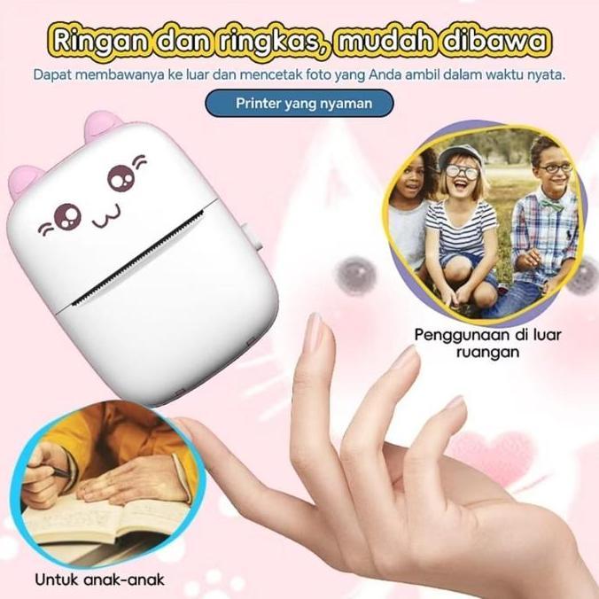 `````````] Mini Thermal Printer Bluetooth Printer Portable Tanpa Tinta Thermal Printer Label Receipt