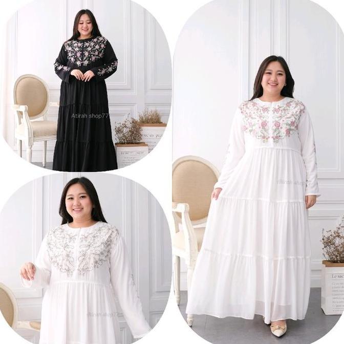 gamis putih jumbo wanita Ld125cm bordir terlaris