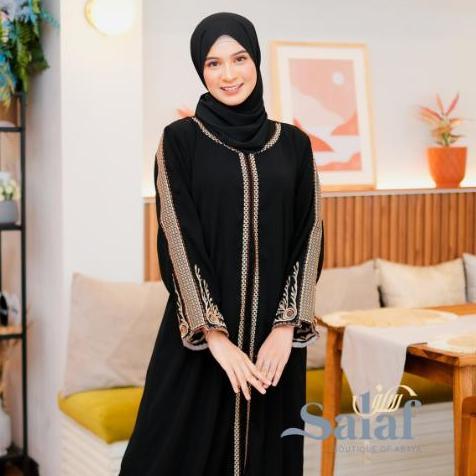 Baju Gamis Abaya Terbaru 2025 Kekinian Bahan Jetblack Import Model Simple Dan Elegant Mewah Hitam Le
