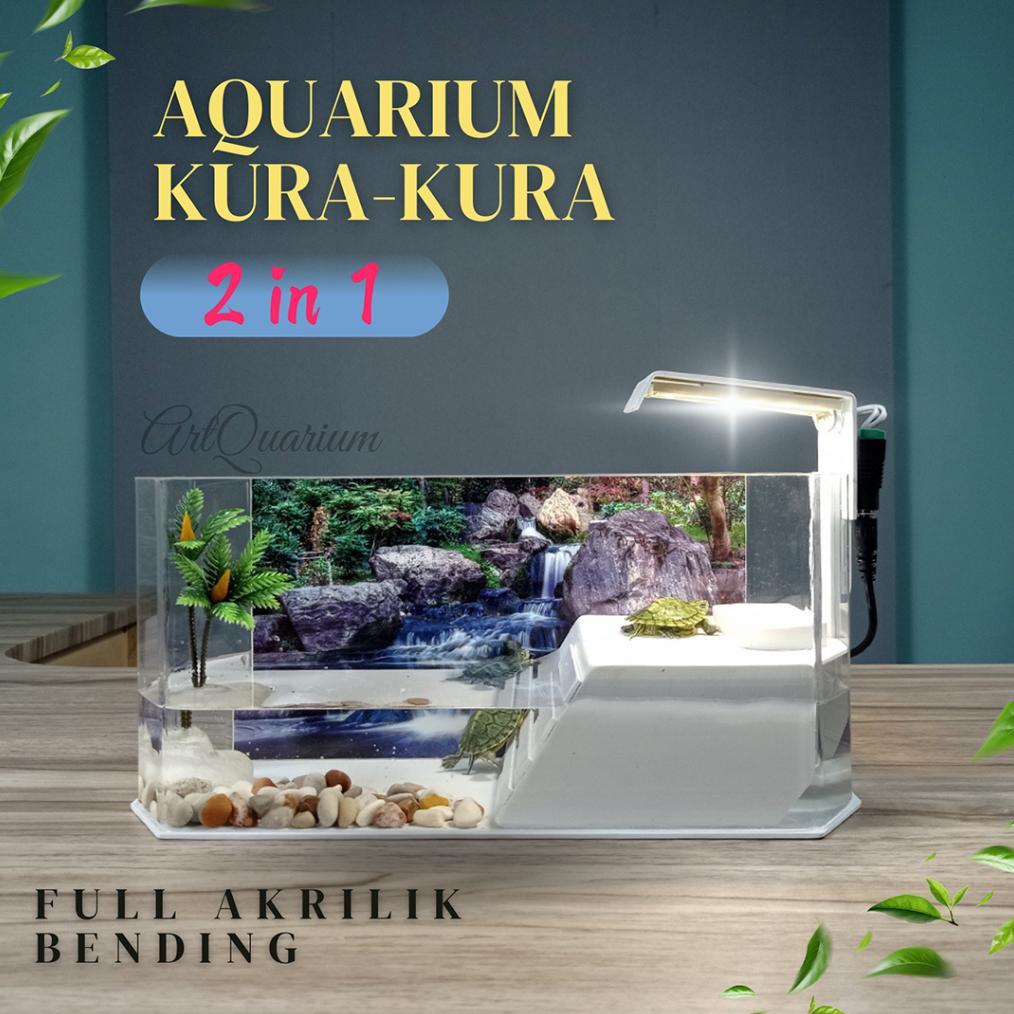 [ZGR] Aquarium Kura Kura Brazil Lengkap Dengan Lampu Dan Hiasan
