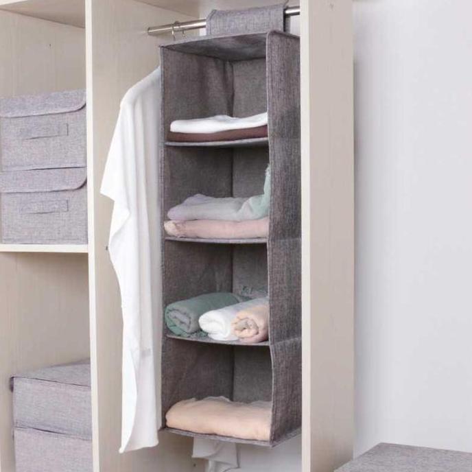 Rak Kain Gantung Lemari Baju Shelf Closet Wardrobe Storage Box / Rak Gantung Baju Lemari Pakaian Tem