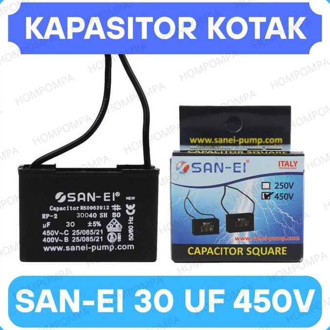 KAPASITOR CAPASITOR 30uf Mikro 450V San-Ei Kondensor Kabel Kotak 30 UF MFD - SPAREPART POMPA AIR HEM