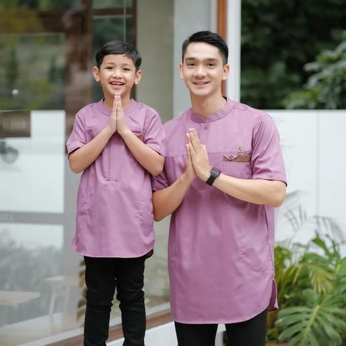 Baju Koko Couple Ayah dan Anak Warna Lilac Kode Fauzan Bahan Toyobo Katun Katun Katun