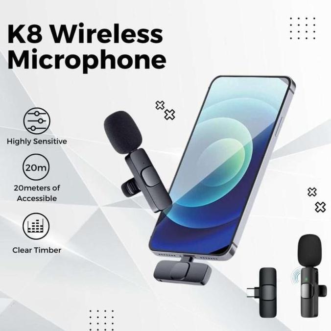 Yoiyoman- Mic Wireless K8 Type-C Clip-On 1 Mic Rechargeable Mikrofon Nirkabel Praktis Kualitas Suara