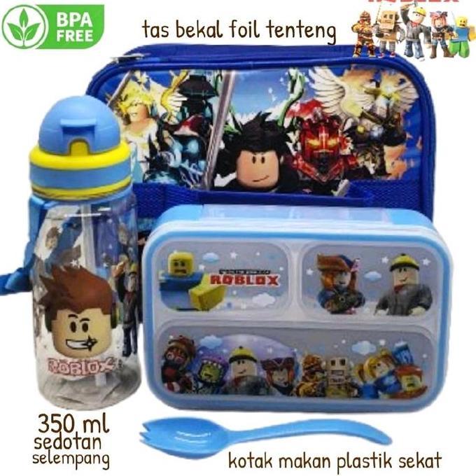 Roblox Set Bekal Kotak Makan Anak Roblox Plastik Sekat Botol Minum 350ml Sedotan Setelan Kitchenware