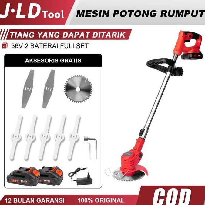 JLD Mesin Babat Potong Rumput Baterai Cordless Adjustable Length String Trimmer Weed Wacker Alat Pem