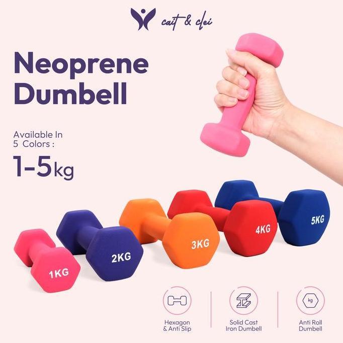 CAIT & CLEI  Neoprene Dumbell | Barbel Neoprene Gym & Fitness | 1 2 3 4 5 KG | Dumbell Gym wanita