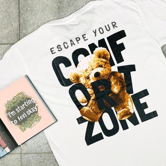 Bisakok- Vibel - Kaos Teddy Bear Comfort Zone Baju Cewek Cowok Model Oversize Tshirt Atasan Katun Pe
