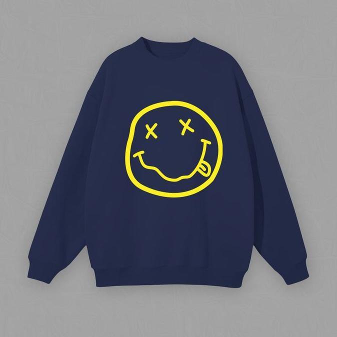 DS157 - Louis - Sweater Crewneck Oversize Sweater Pria Motif Nirvana Smile Bahan Cotton