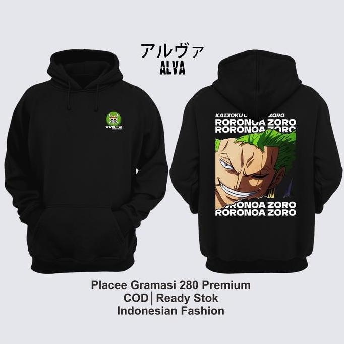 DF115 - Hoodie Roronoa Zoro One Piece 015 Sweater Distro Zipper wibu Fleece Gramasi 280 Unisex Stree