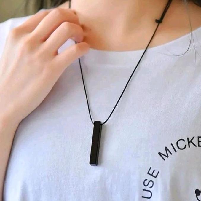 DR104 - AKSESORIS KALUNG TALI LIONTIN BALOK HITAM PRIA DAN WANITA