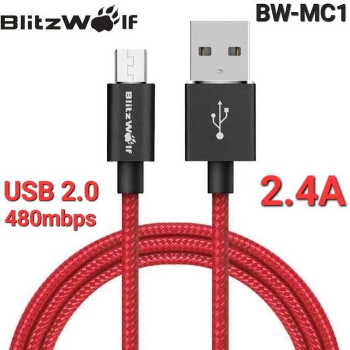 BEBAS ONGKIR - BLITZWOLF Micro-USB To USB-A Cable 2.4A USB2 Support QC3 1m