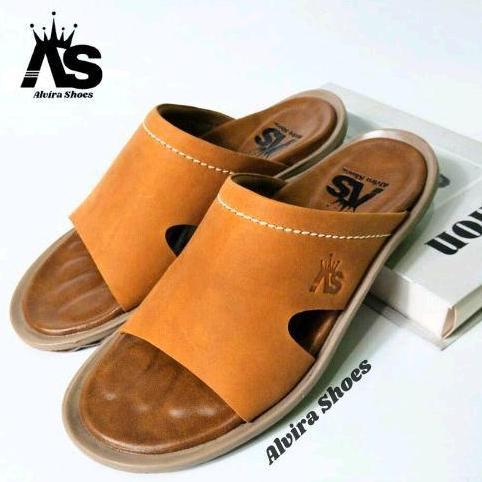 DS324 - Sandal Pria Kulit Sapi asli, Sandal Santai Pria Kulit asli, Sandal Casual Pria Kulit Sapi as