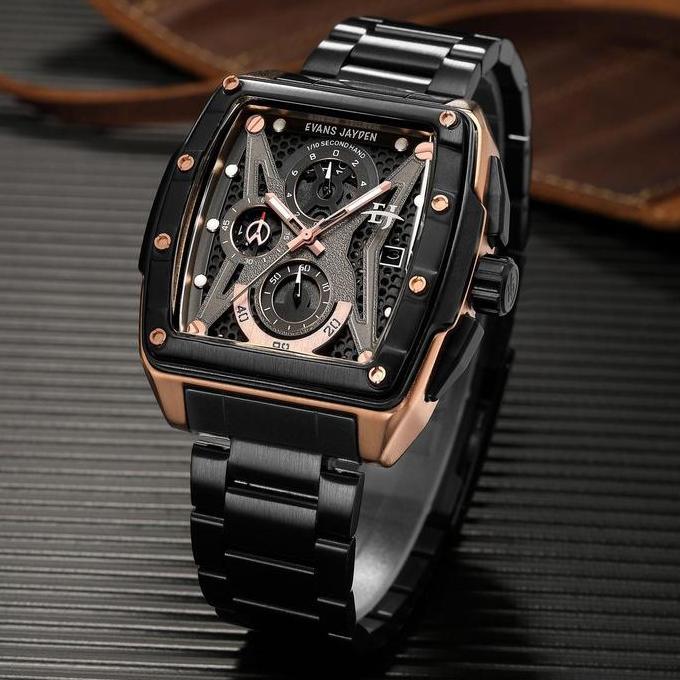 Evans Jayden Jam Tangan Pria 9624 Rantai Stainless Steel Chronograph Kaca Sapphire Water Resistant 5
