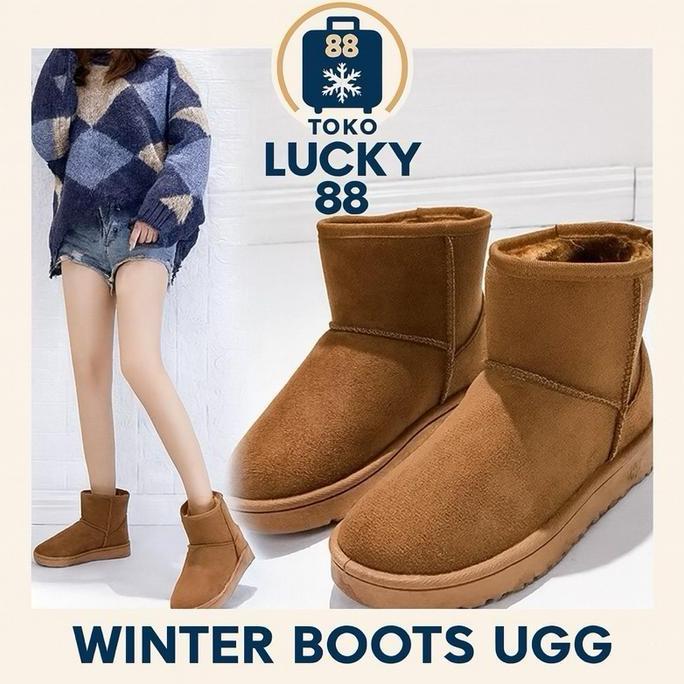 Sepatu Boots UGG Winter Import Suede Bulu Fur Musim dingin Shoes Wanita Kerja Black terlaris