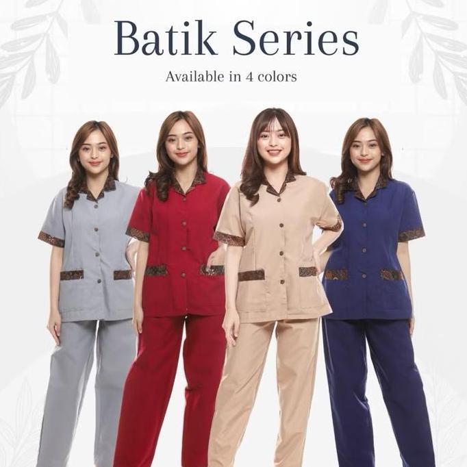 [SANDRINA] Baju seragam suster, baby sitter Wanita kombinasi batik