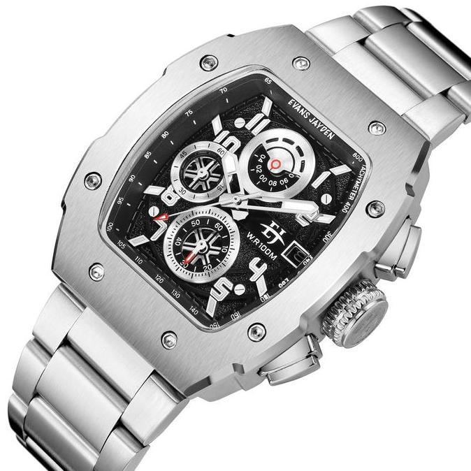 Evans Jayden Jam Tangan Pria 9612 Rantai Kaca Sapphire Chronograph Water Resistant 10 ATM Stainless 