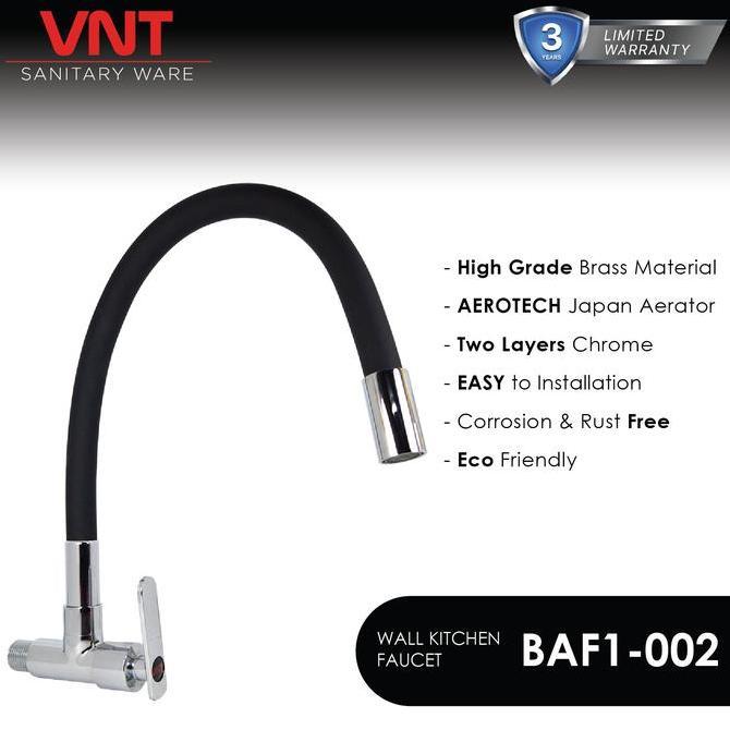 VNT Kran Cuci Piring Flexible Kuningan Leher Angsa Keran Tembok Dapur