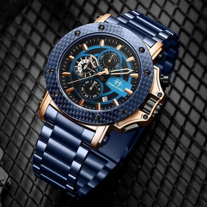Evans Jayden Jam Tangan Pria EJ 9842 Rantai Stainless Steel Chronograph Kaca Sapphire Water Resistan