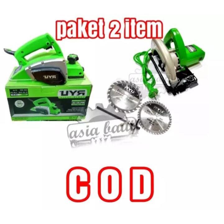Ryu Paket Circular Saw Mesin Gergaji Listrik Rcs185-1 Dan Mesin Planer Serut Ketam Pasah Kayu Rpl82-