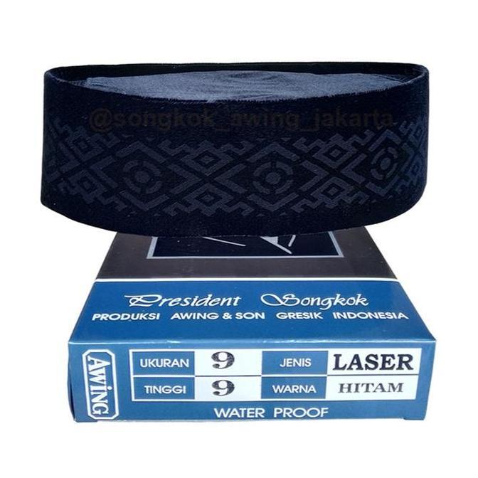 Songkok Peci Awing AC Motif Laser Kopiah Hitam Dewasa