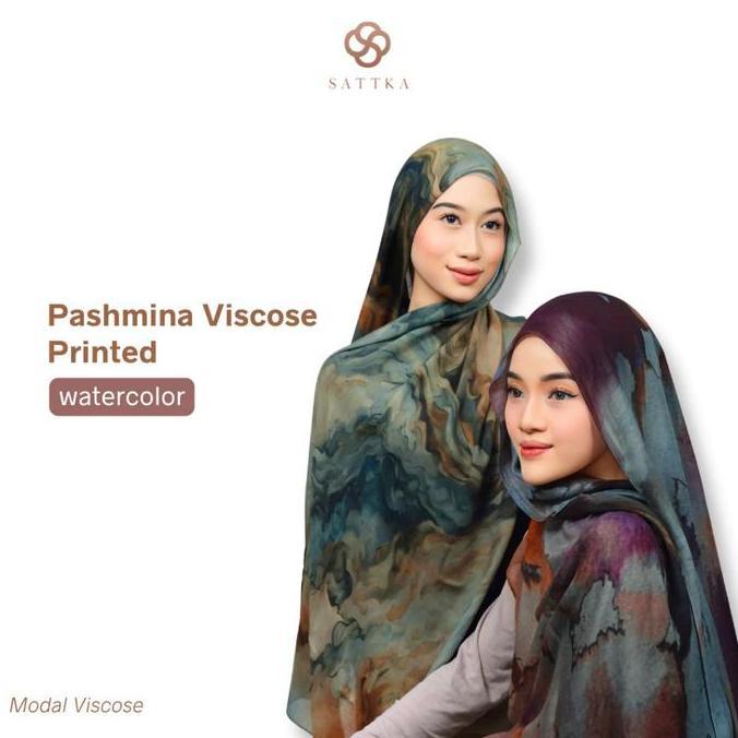 Pashmina Viscose Printed - Motif Corak Sattka | Watercolor Viscose