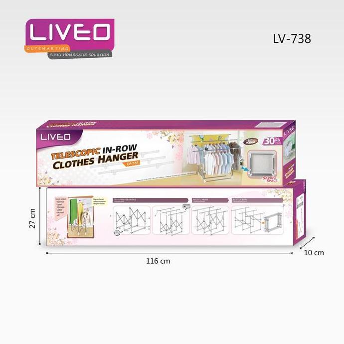 HARGA DISC - LIVEO Jemuran Baju Stand Lipat LV738 - Telescopic In Row Hanger LV 738