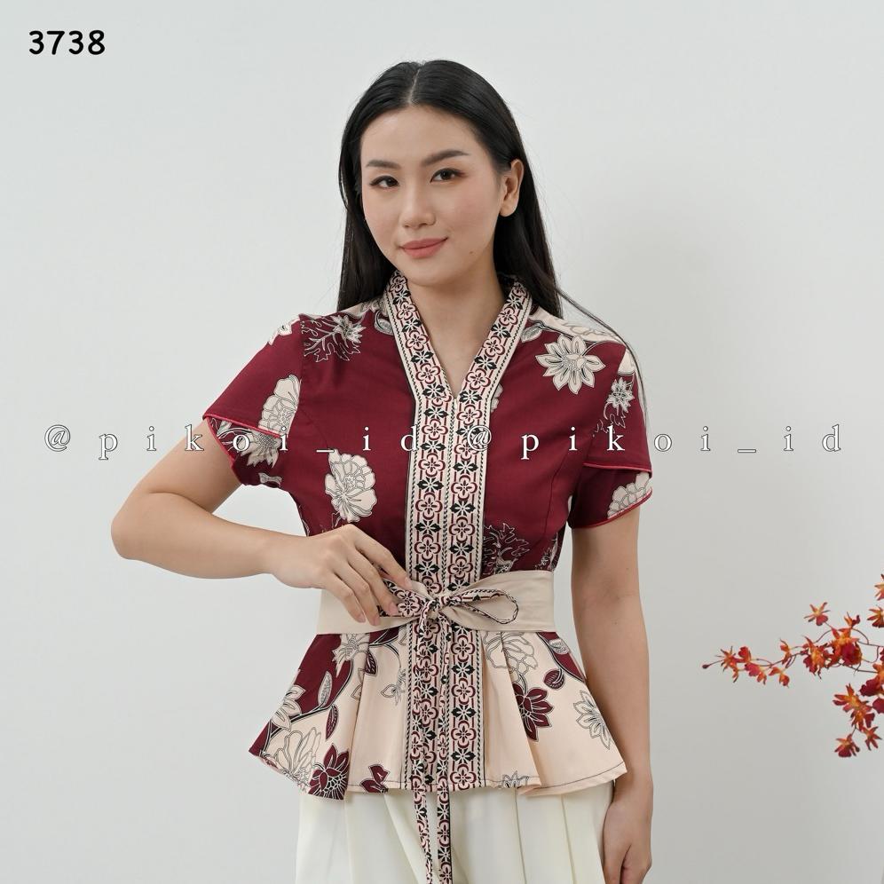 READY STOCK ATASAN BATIK WANITA LENGAN PENDEK BUSUI FRIENDLY / BAJU BATIK WANITA MODERN FREE BELT LE