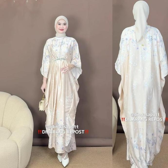 Allaya Kaftan Silk Motif (Gamis Lebaran Mutiara Busana Muslim Wanita) Batwing Cantik Dress Pesta Kon