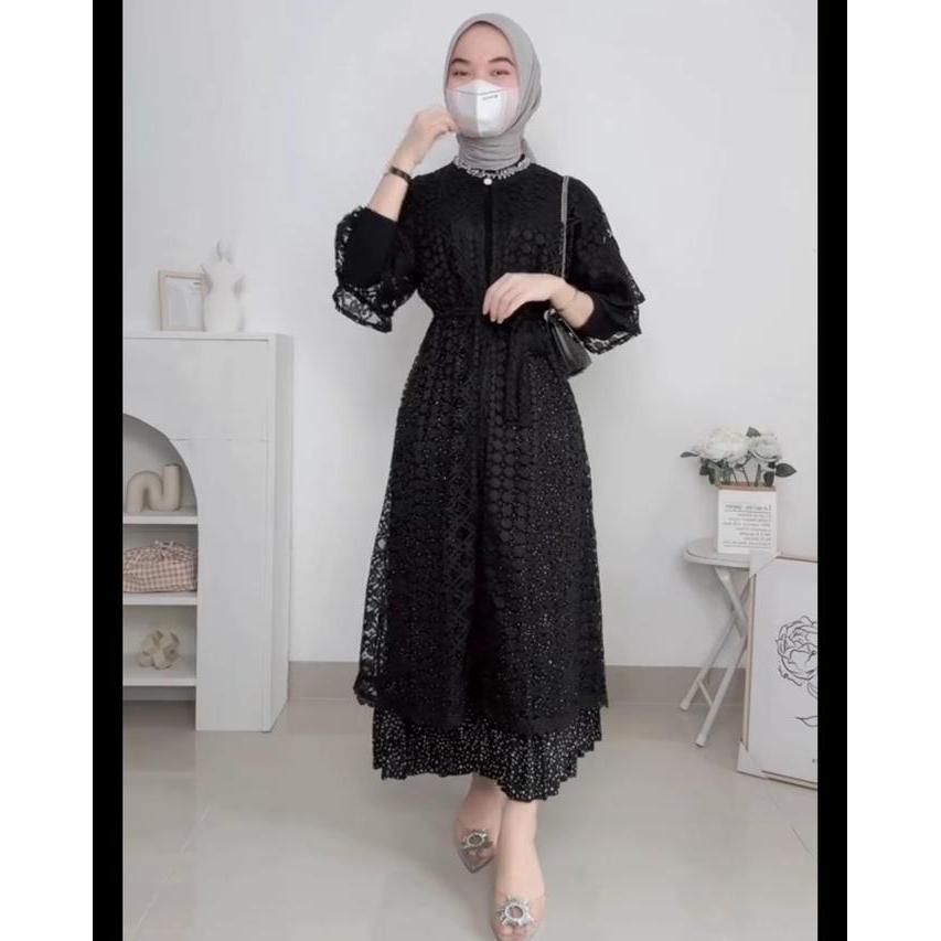 Orelle Outer Brukat Cardigan Brokat Lengan Pendek Ruffle atasan outher brukat Outer Brokat outer Tul