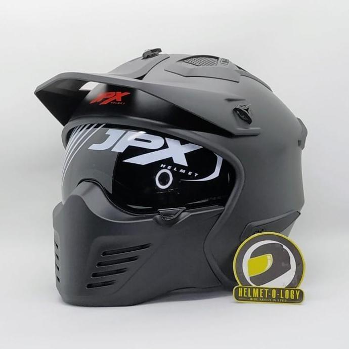 Allthebest- Helm JPX MX726R Crossover Hitam Doff Merah MX 726 R Modular