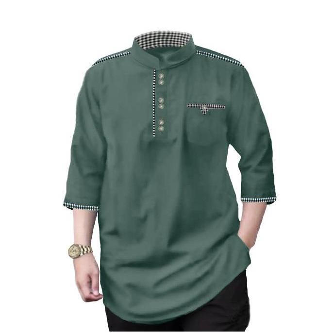 NEW KURTA TOJIRO Baju Koko Qurta Pria Muslim Dewasa Lengan 3/4 Katun Toyobo Kombinasi M L XL XXL XXX
