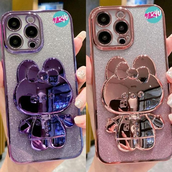 JRYU For Redmi Mirror BUNNY BLINK With Stand Holder Softcase Compatible For Redmi 12 12C 13 13C 13X 