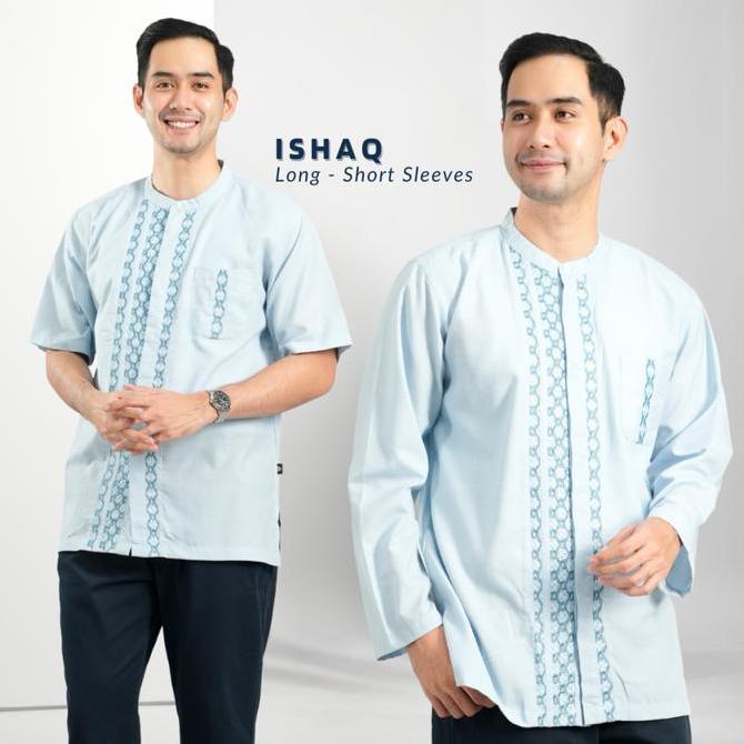 Muslimadani Baju Koko ISHAQ Regular Koko Dewasa Lengan Pendek dan Lengan Panjang Bordir Kemeja Koko 